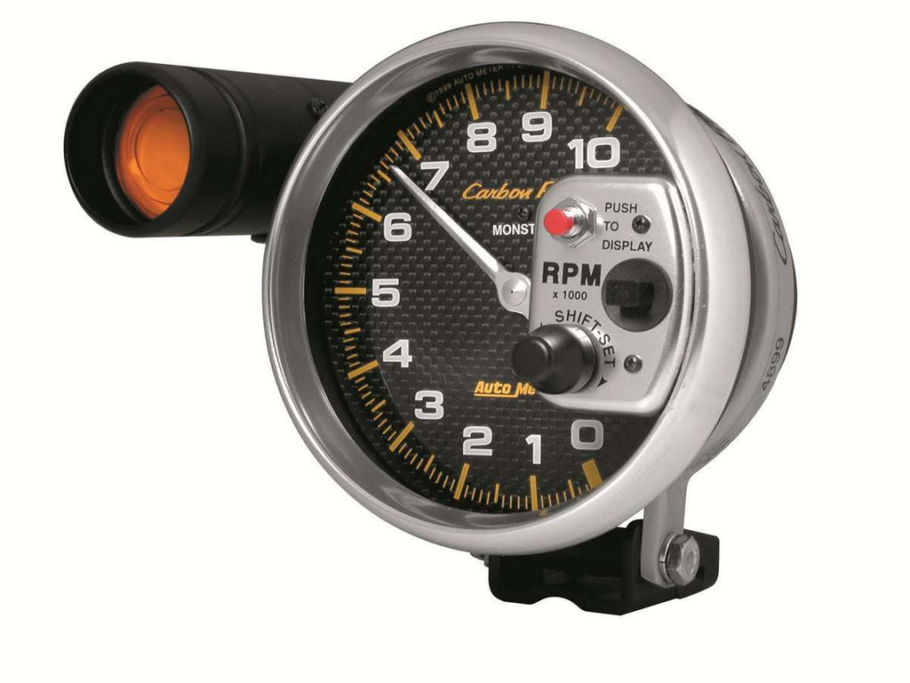 AutoMeter GAUGE, TACHOMETER, 5" , 10K RPM, PEDESTAL W/ EXT. SHIFT-LITE, CARBON FIBER