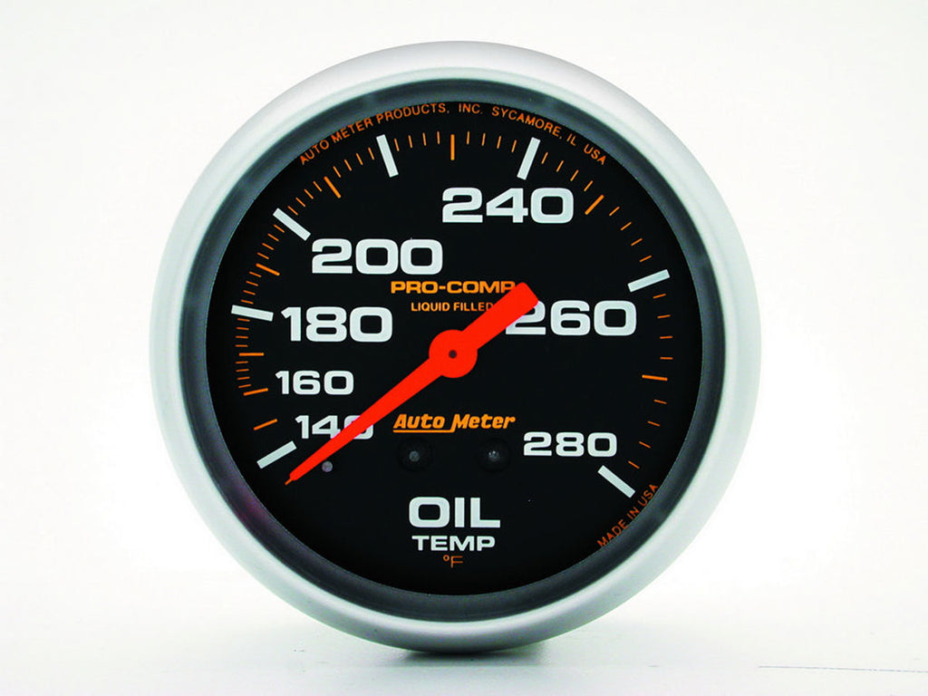 AutoMeter GAUGE, OIL TEMP, 2 5/8" , 140-280 Degrees F, LIQUID FILLED MECH, 12FT., PRO-COMP