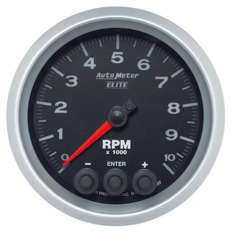 AutoMeter GAUGE, TACH, 3 3/8", 10K RPM, IN-DASH W/ SHIFT LIGHT & PEAK MEM, ELITE