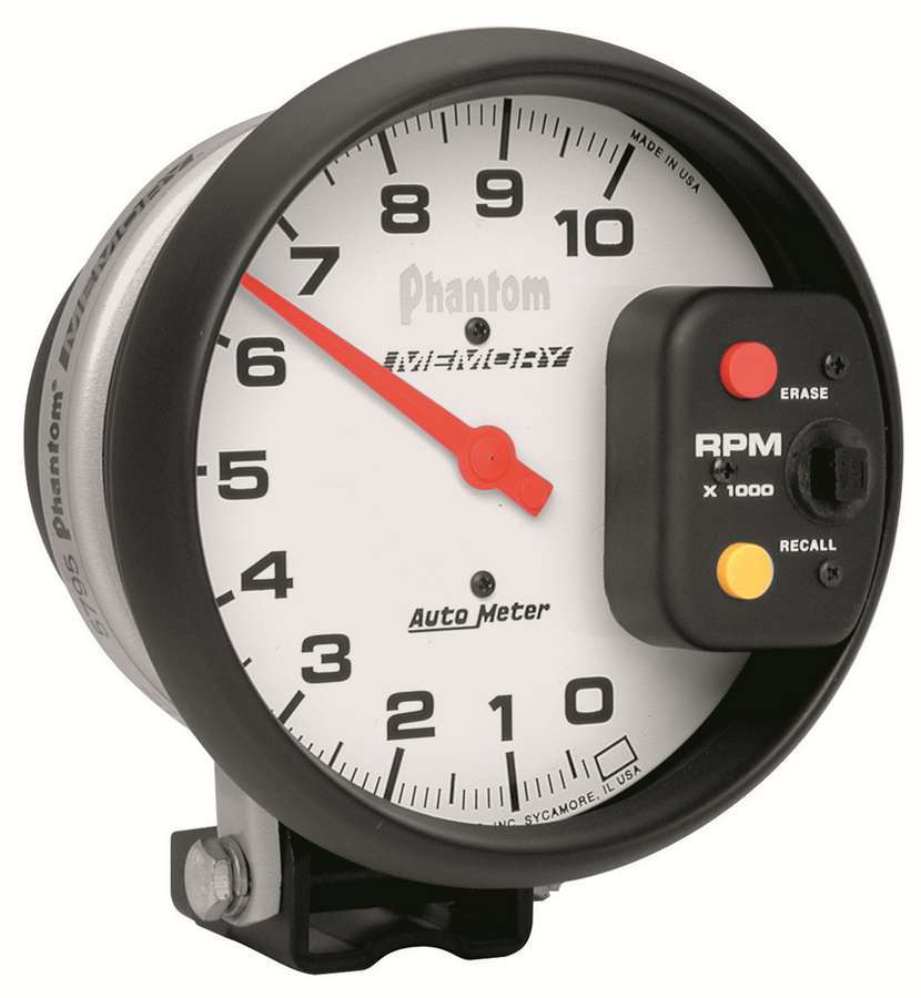 AutoMeter GAUGE, TACHOMETER, 5", 10K RPM, PEDESTAL W/ PEAK RPM MEMORY, PHANTOM