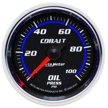 Cargar imagen en el visor de la galería, AutoMeter GAUGE, OIL PRESSURE, 2 1/16&quot; , 100PSI, MECHANICAL, COBALT