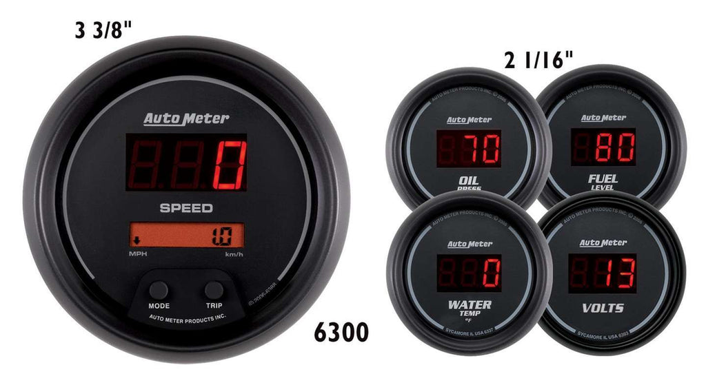 AutoMeter GAUGE KIT, 5 PC., 3 3/8" & 2 1/16", ELEC SPEEDO, DIGITAL, BLACK DIAL W/ RED LED