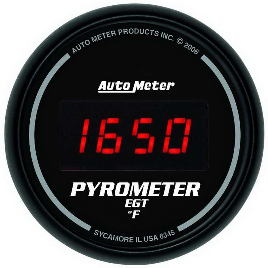 AutoMeter GAUGE, PYROMETER (EGT), 2 1/16" , 1600 Degrees F, DIGITAL, BLACK DIAL W/ RED LED