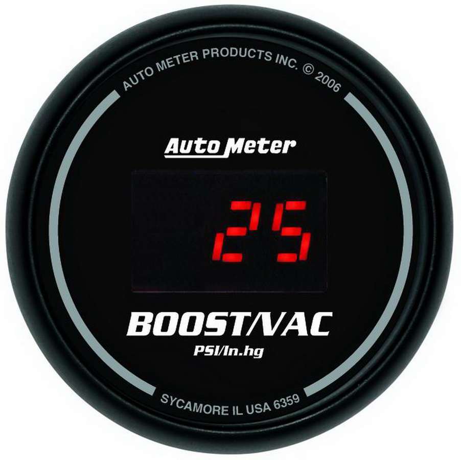 AutoMeter GAUGE, VAC/BOOST, 2 1/16", 30INHG-30PSI, DIGITAL, BLACK DIAL W/ RED LED