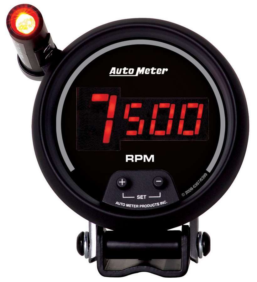 AutoMeter GAUGE, TACH, 3 3/4", 10K RPM, PEDESTAL W/ QUICK-LITE,  DIGITAL, BLK W/ RED LED