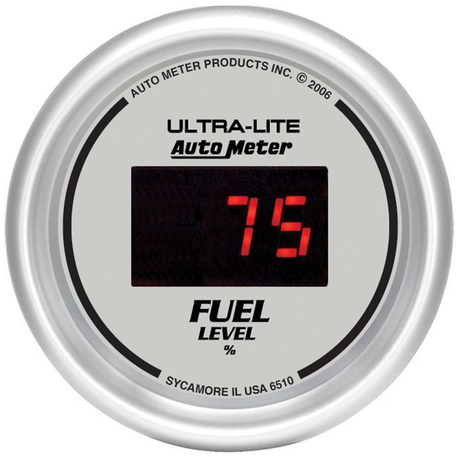 AutoMeter GAUGE, FUEL LEVEL, 2 1/16" , 0-280O PROGRAM., DIGITAL, SILVER DIAL W/ RED LED