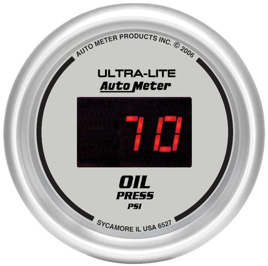 AutoMeter GAUGE, OIL PRESSURE, 2 1/16", 100PSI, DIGITAL, SILVER DIAL W/ RED LED