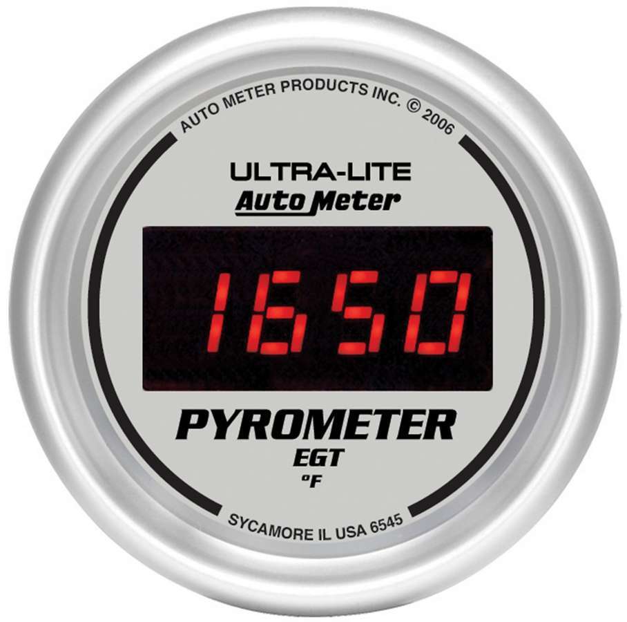 AutoMeter GAUGE, PYROMETER (EGT), 2 1/16", 1600 Degrees F, DIGITAL, SILVER DIAL W/ RED LED