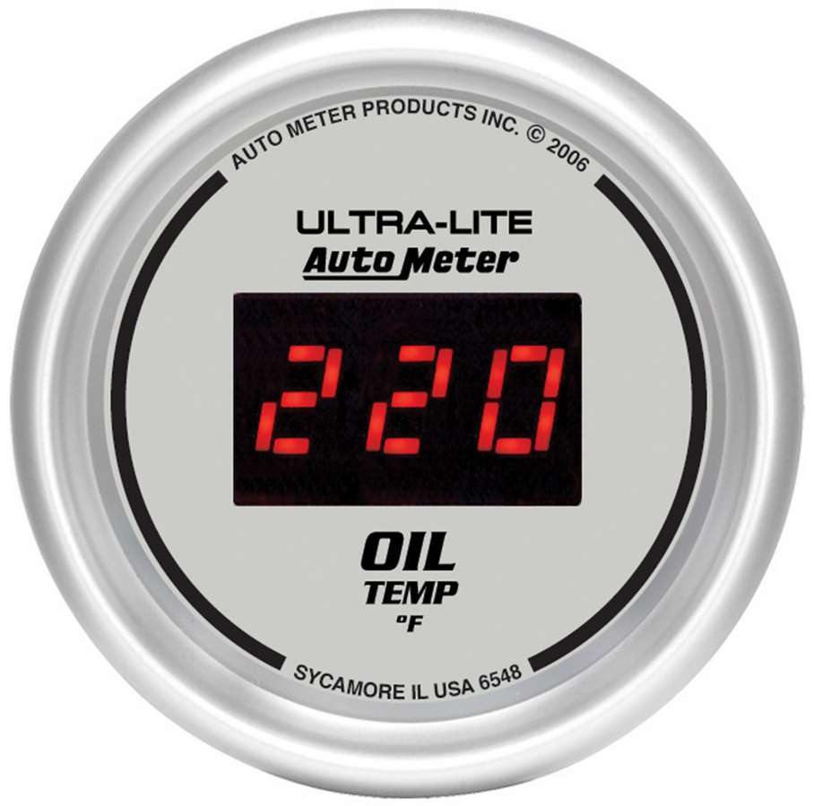 AutoMeter GAUGE, OIL TEMP, 2 1/16", 340?F, DIGITAL, SILVER DIAL W/ RED LED