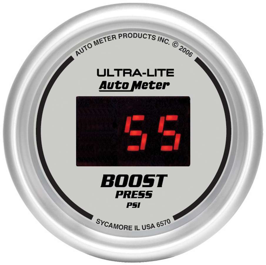 AutoMeter GAUGE, BOOST, 2 1/16", 60PSI, DIGITAL, SILVER DIAL W/ RED LED