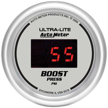 Load image into Gallery viewer, AutoMeter GAUGE, BOOST, 2 1/16&quot;, 60PSI, DIGITAL, SILVER DIAL W/ RED LED