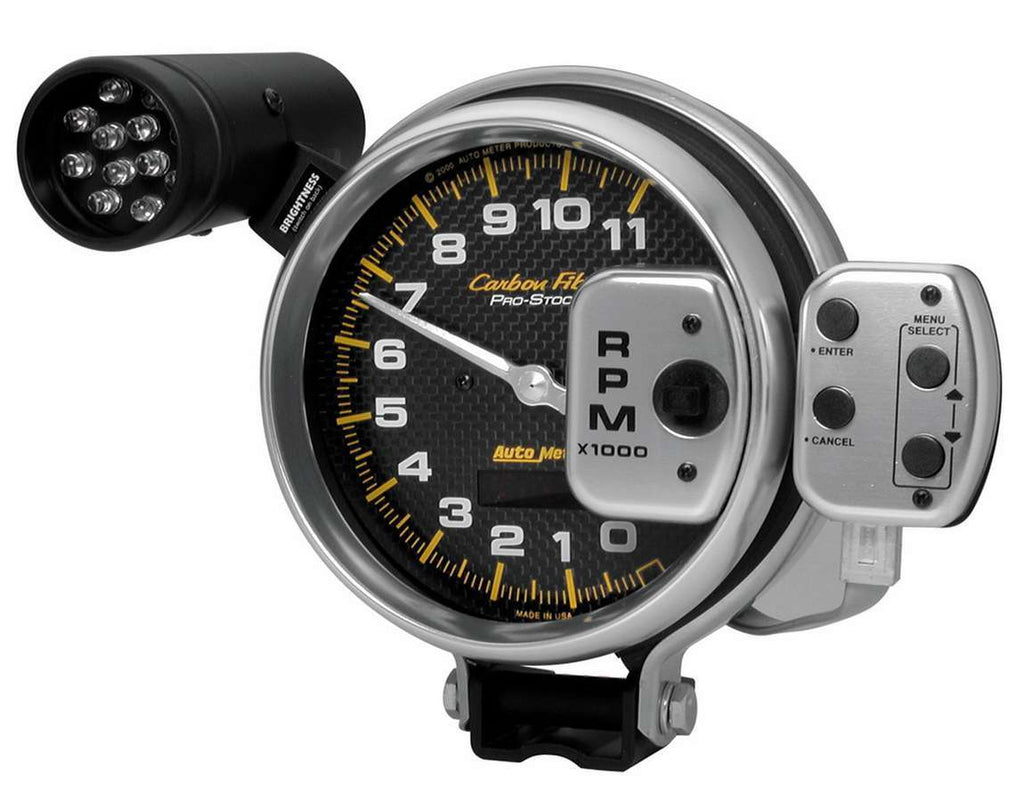 AutoMeter GAUGE, TACH, 5", 11K RPM, PRO-STOCK PEDESTAL W/ SUPER LITE & PK MEM, CARBON FIBR