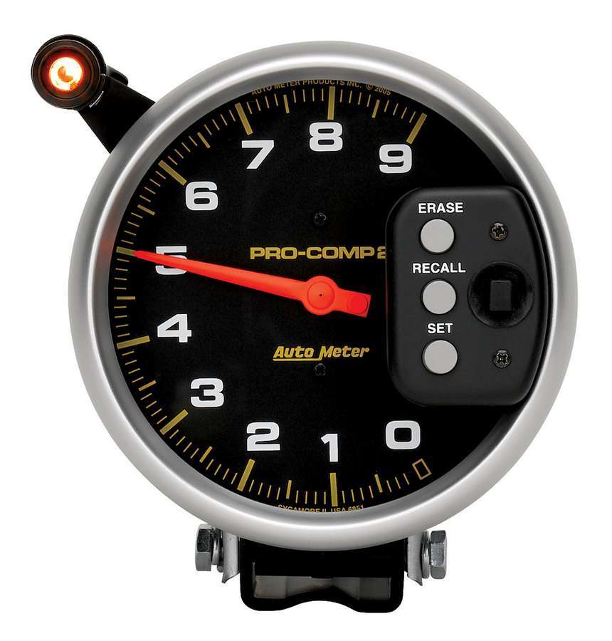 AutoMeter GAUGE, TACH, 5", 9K RPM, PEDESTAL W/ QUICK LITE & PEAK MEMORY, PRO-COMP