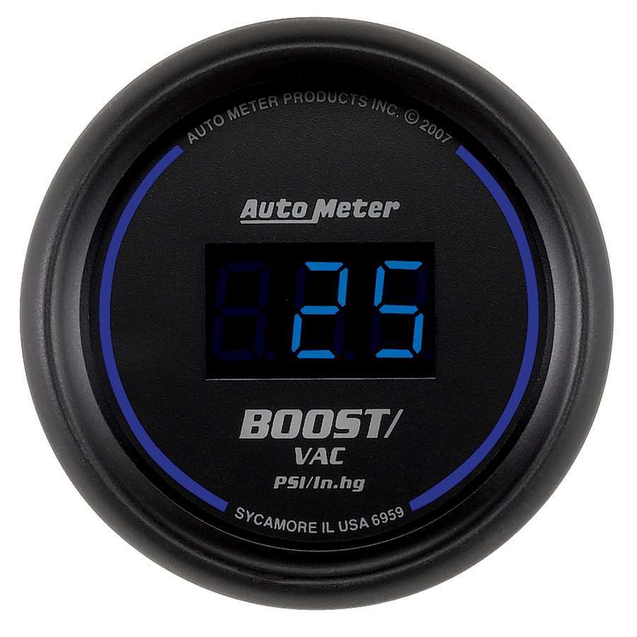 MANÓMETRO AutoMeter, VAC/BOOST, 2 1/16", 30 PULGADAS HG-30 PSI, DIGITAL, ESFERA NEGRA CON LED AZUL