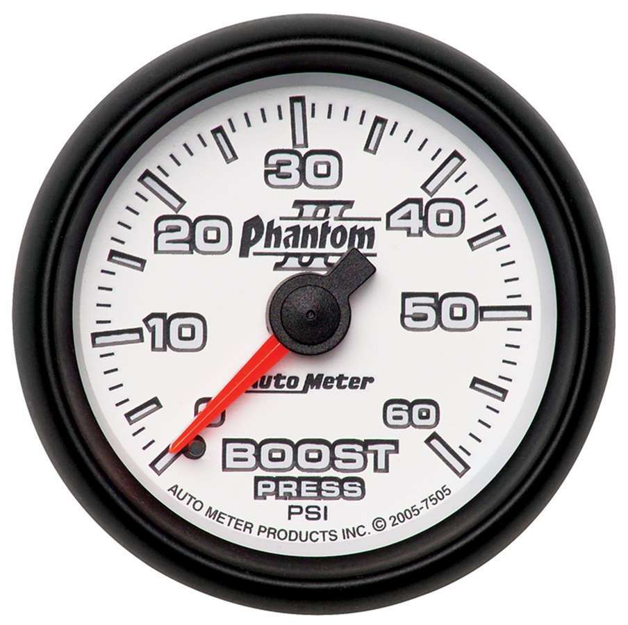 AutoMeter GAUGE, BOOST, 2 1/16", 60PSI, MECHANICAL, PHANTOM II