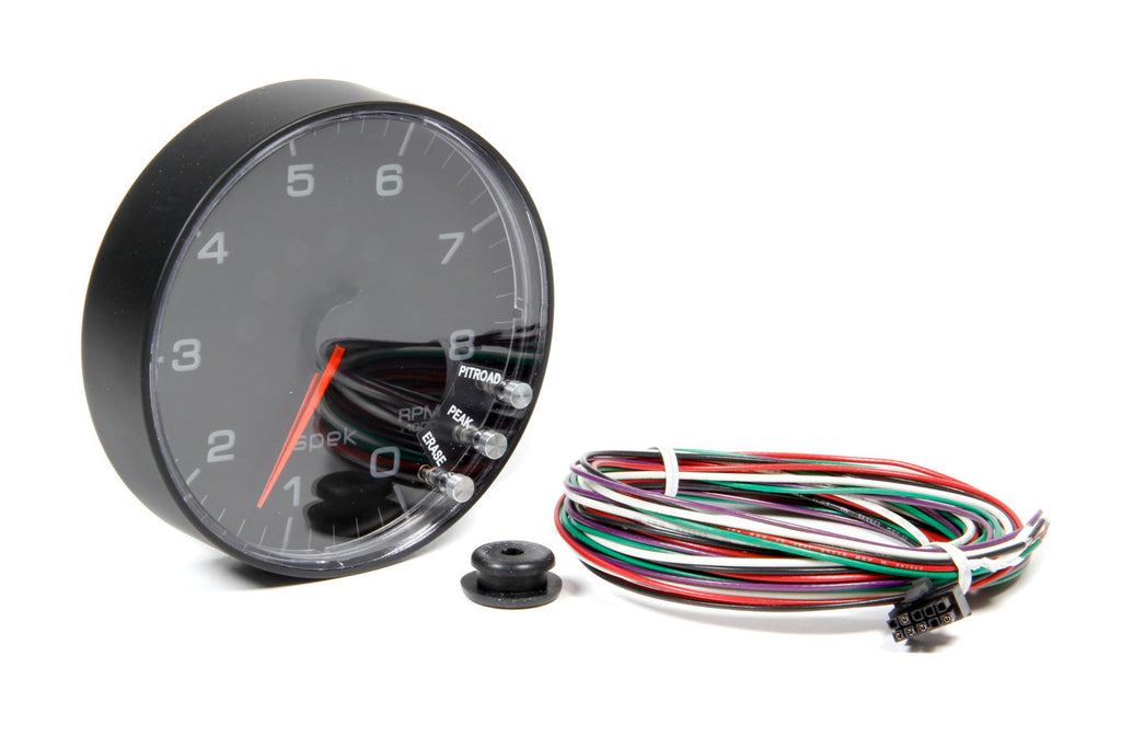 AutoMeter GAUGE, TACHOMETER, 5", 8K RPM, W/SHIFT LIGHT & PEAK MEM, BLACK/BLACK, SPEK-PRO