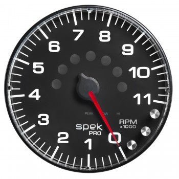 AutoMeter GAUGE, TACHOMETER, 5", 11K RPM, W/SHIFT LIGHT & PEAK MEM, BLACK/BLACK, SPEK-PRO