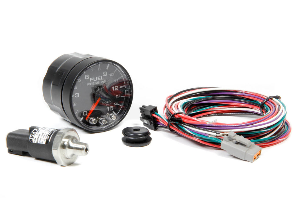 AutoMeter GAUGE, FUEL PRESS, 2 1/16", 15PSI, STEPPER MOTOR W/PEAK & WARN, BLK/BLK, SPEK