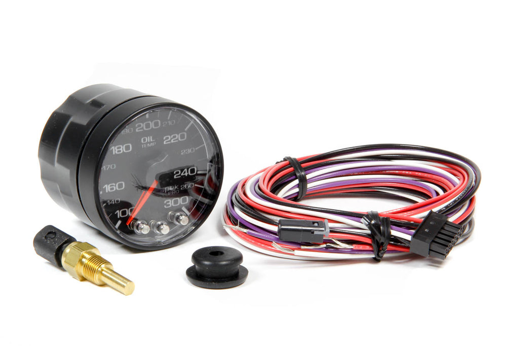 AutoMeter GAUGE, OIL TEMP, 2 1/16", 300?F, STEPPER MOTOR W/PEAK & WARN, BLK/BLK, SPEK-PRO