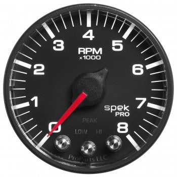 AutoMeter GAUGE, TACH, 2 1/16", 8K RPM, W/ SHIFT LIGHT & PEAK MEM, BLK/BLK, SPEK-PRO