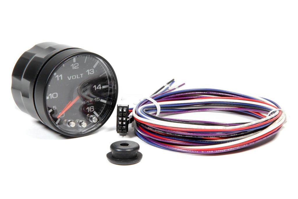 AutoMeter GAUGE, VOLTMETER, 2 1/16", 16V, STEPPER MOTOR W/PEAK & WARN, BLK/BLK, SPEK-PRO