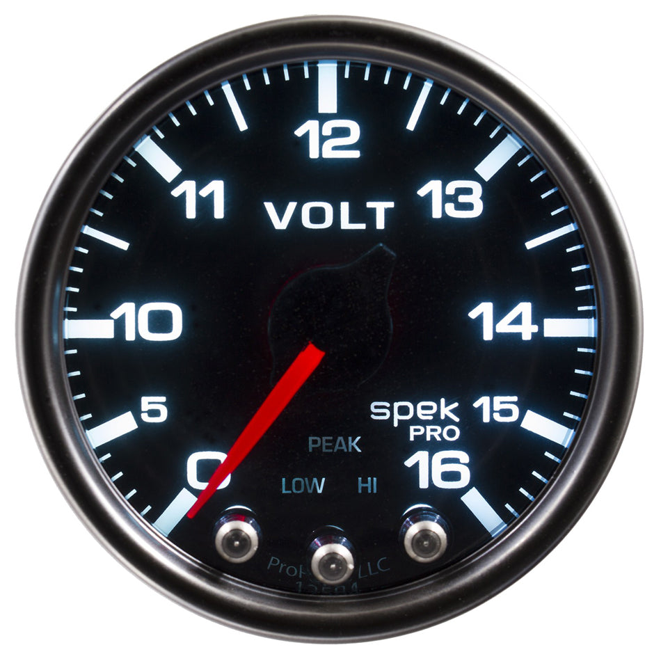 AutoMeter GAUGE, VOLTMETER, 2 1/16", 16V, STEPPER MOTOR W/PEAK & WARN, BLK/SMOKE/BLK, SPEK