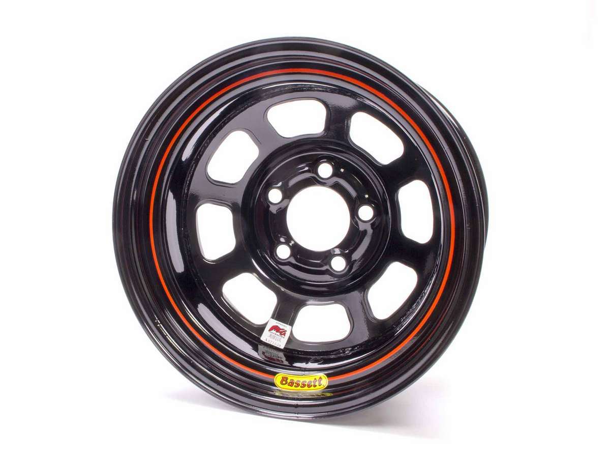 Bassett 15x8 IMCA D-Hole Steel Wheel Black 5x4.75 Bolt Pattern 3in Backspace — Dirt Track Racing