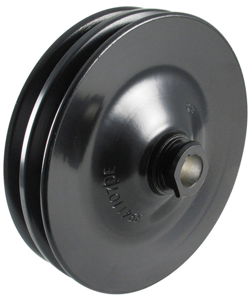 Borgeson OEM GM Power steering pulley. Steel 2 Row keyway style. Painted black.