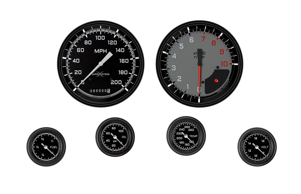 Juego de calibres 6 para autocross de Classic Instruments, gris, de barrido completo de 2-1/8"