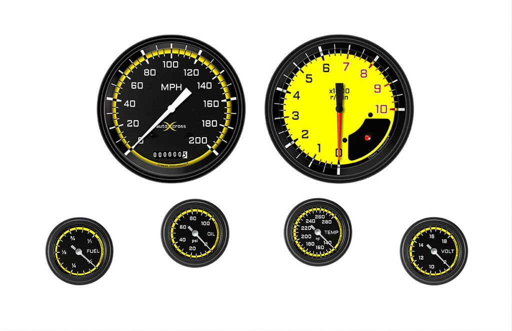 Juego de calibres 6 para autocross de Classic Instruments, color amarillo, de barrido completo de 2-1/8"