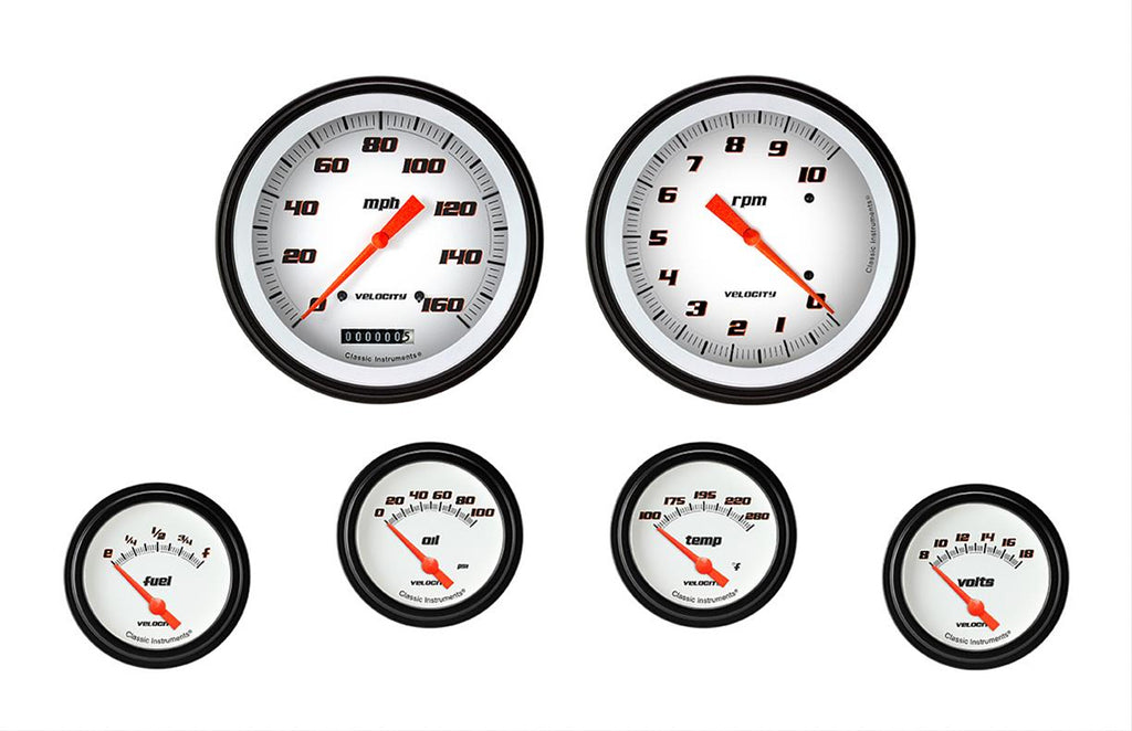 Classic Instruments Velocity White 6 Gauge Set 2-5/8 Short Sweep