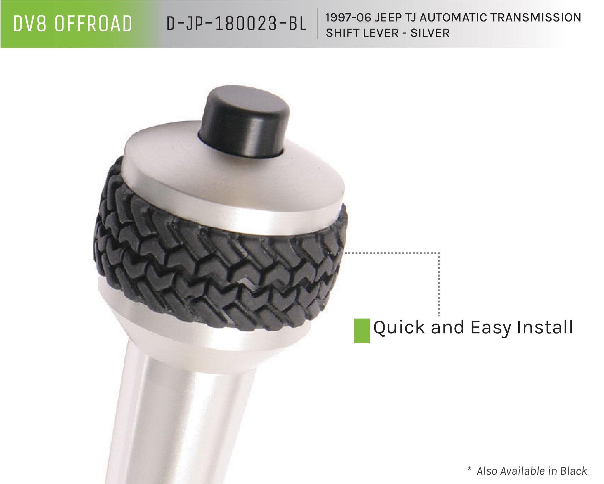 DV8 Offroad Automatic Transmission Shift Lever Knob Silver — Fits 97-06 Jeep TJ