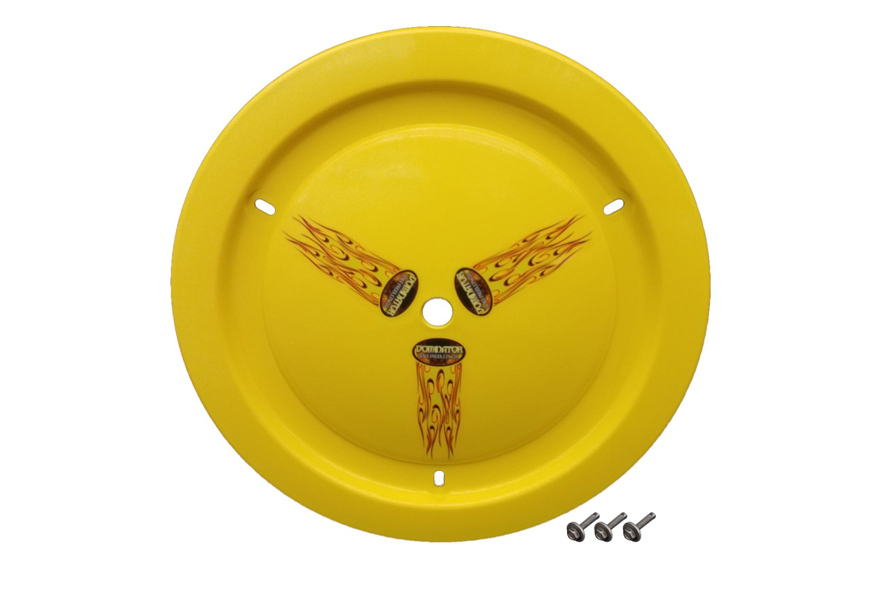 Dominator Race Body 15in Plastic Bolt-On Wheel Cover Yellow — Fits 15in Wheels