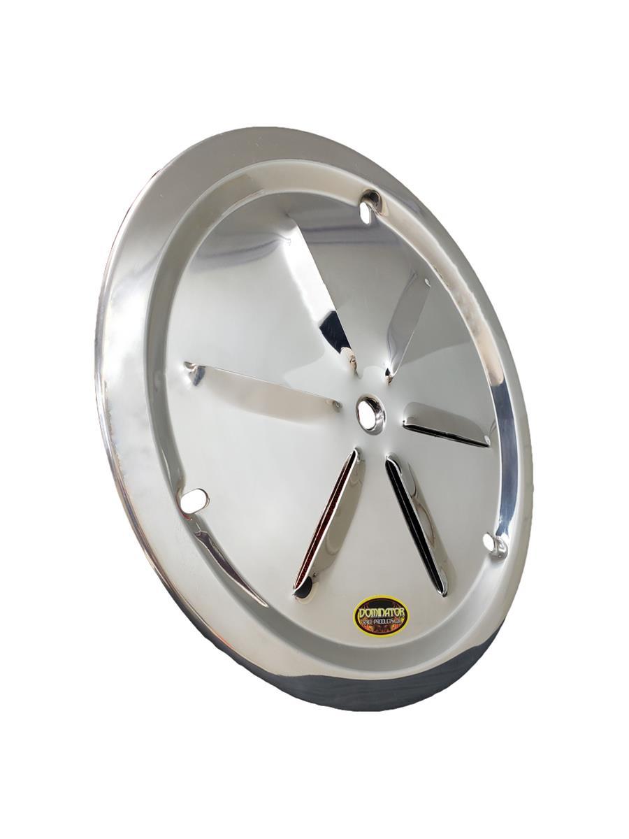 Dominator Race Body 15in Polished Aluminum Louver Vent Mud Cover — Fits 15-inch Wheels