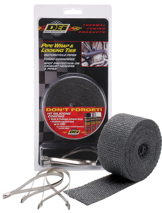 Design Engineering Exhaust Wrap Kit 2in x 25ft Black with Locking Ties — Universal Performance Exhaust
