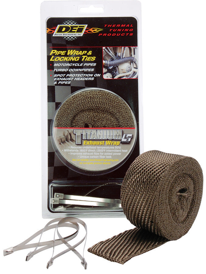Design Engineering Exhaust Wrap Kit 2in x 25ft Titanium with Locking Ties — Universal Performance Exhaust