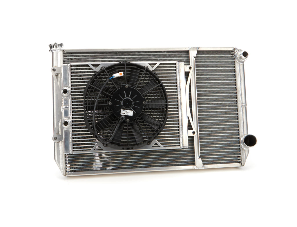 Fluidyne Radiator Dbl 29x18 W/Oil Cooler Fan w/ Fill Neck