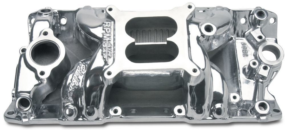 Colector de admisión y escape Edelbrock SBC Performer RPM, pulido 7501