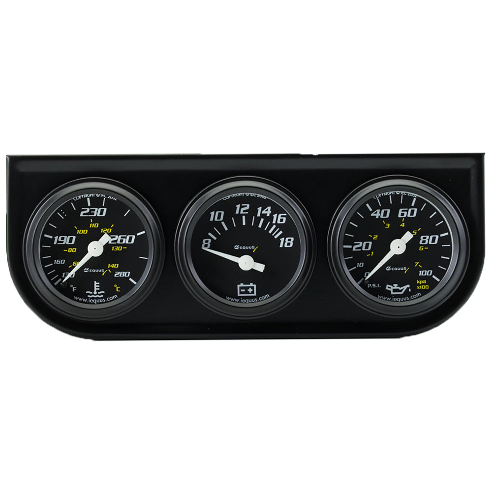 Equus 1-1/2 Dia Triple Gauge Set w/Black Panel