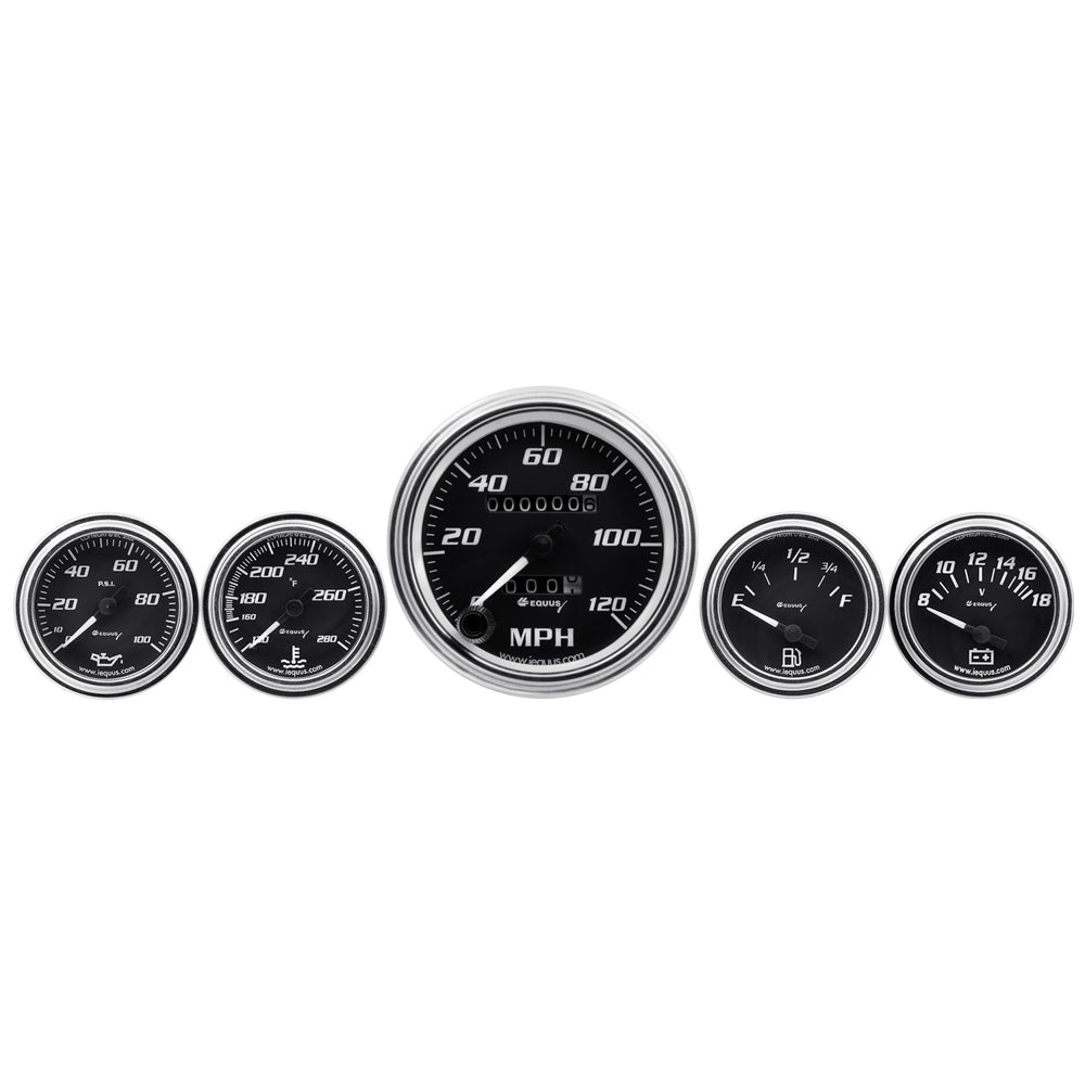 Equus 5-Piece Gauge Set Black Face/Chrome Bezel