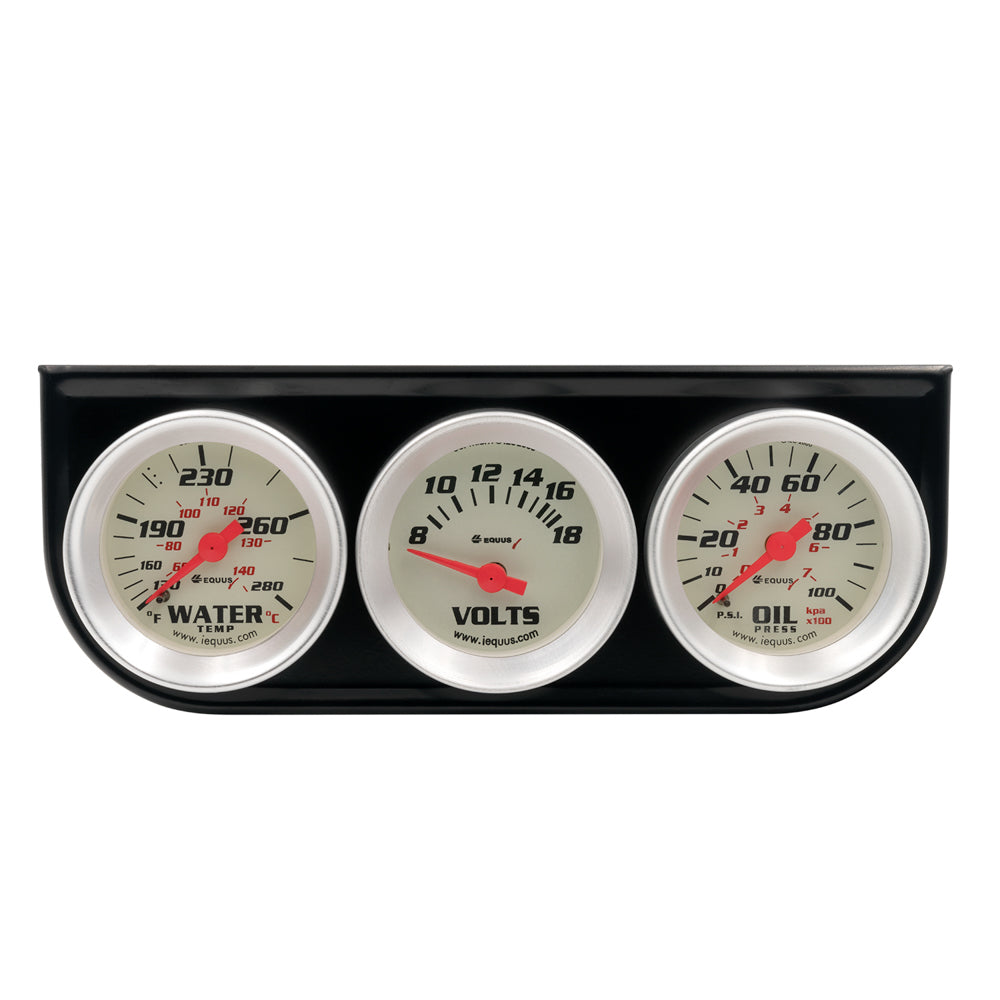 Equus 1-1/2 Dia Triple Gauge Set w/Black Panel