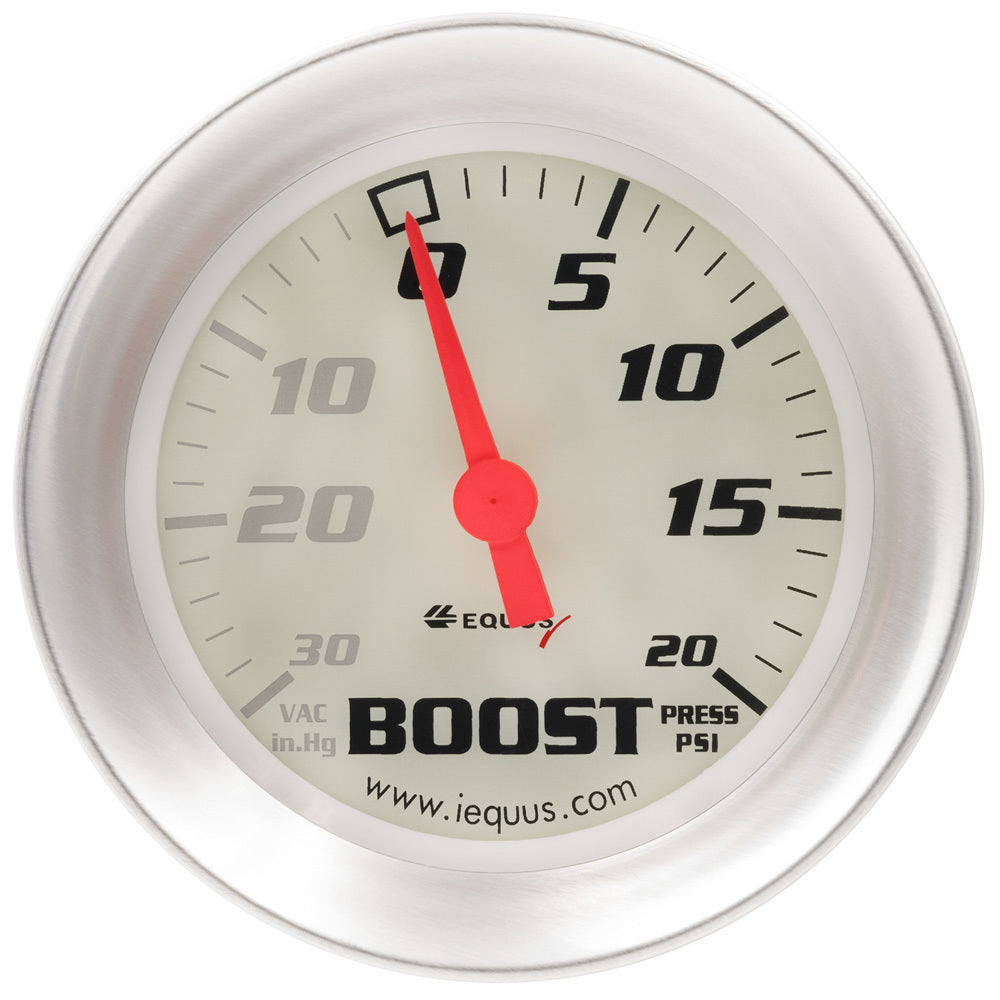 Equus 2-5/8 Dia Vacuum/Boost Gauge Silver 30 HG/20 PS