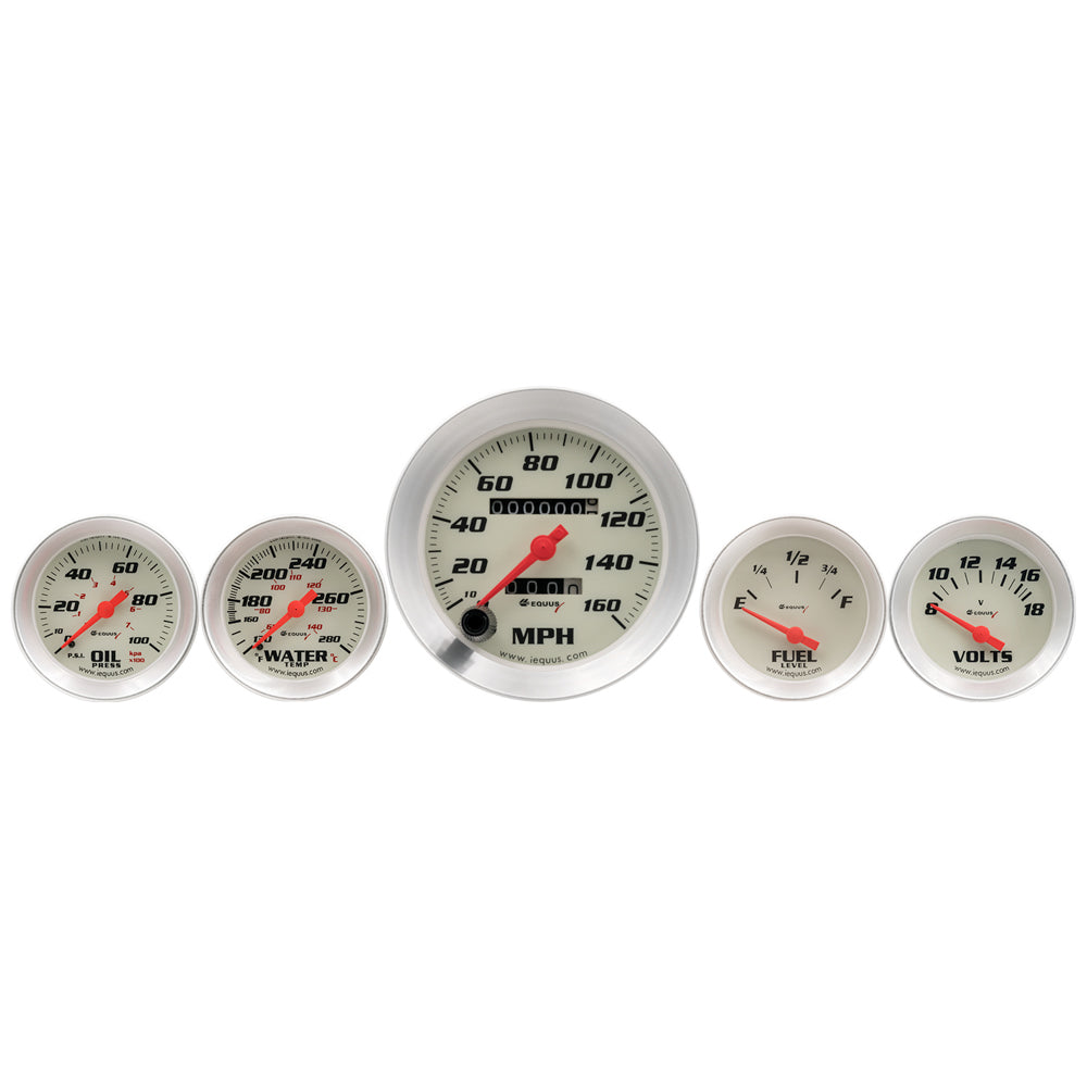 Equus 5-Piece Gauge Set White Face/Silver Bezel