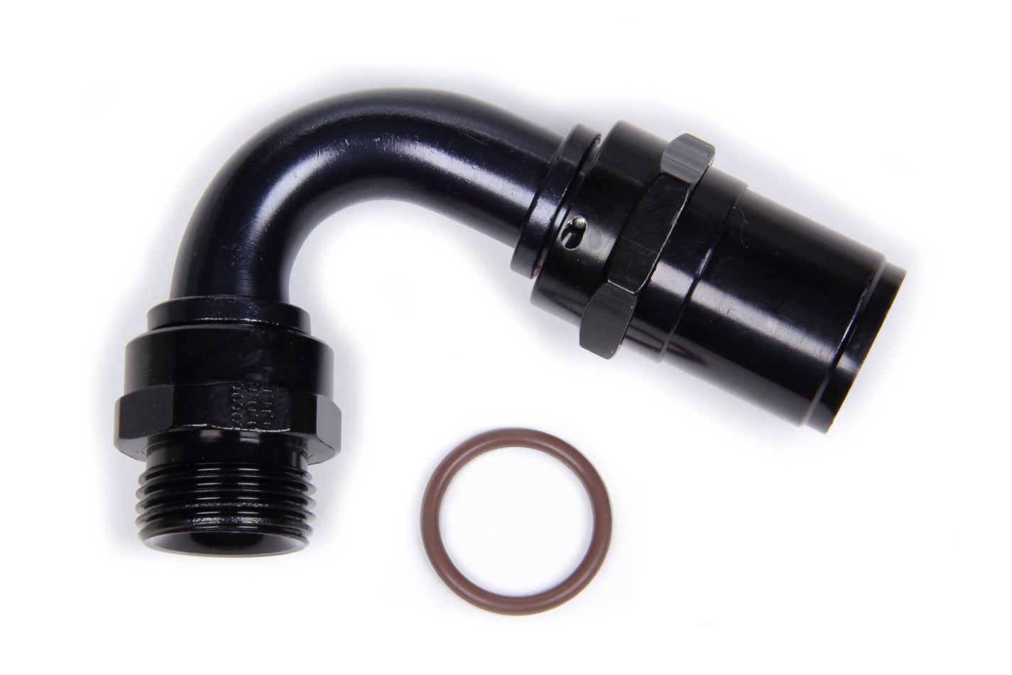 Black Race-Rite Crimp-On Hose End 120° - Male O-Ring Aluminum