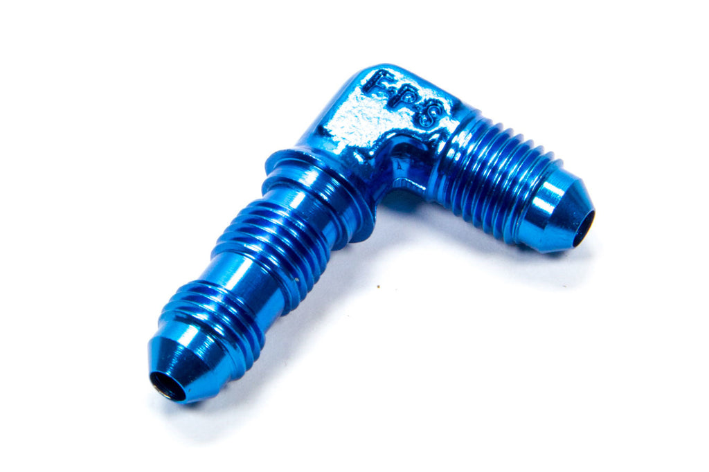 Male Bulkhead Fitting, 90 Degree, Aluminum, Blue Anodized