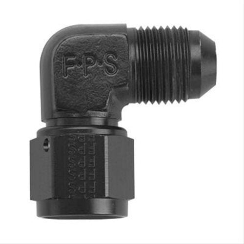 Female to Male Flare 90 Black Aluminum Swivel Fuel Fitting