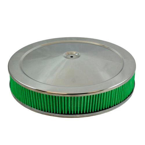 Green Filter USA 14in Chrome Air Cleaner Assembly Flat Base — Fits 5-1/8in Carb