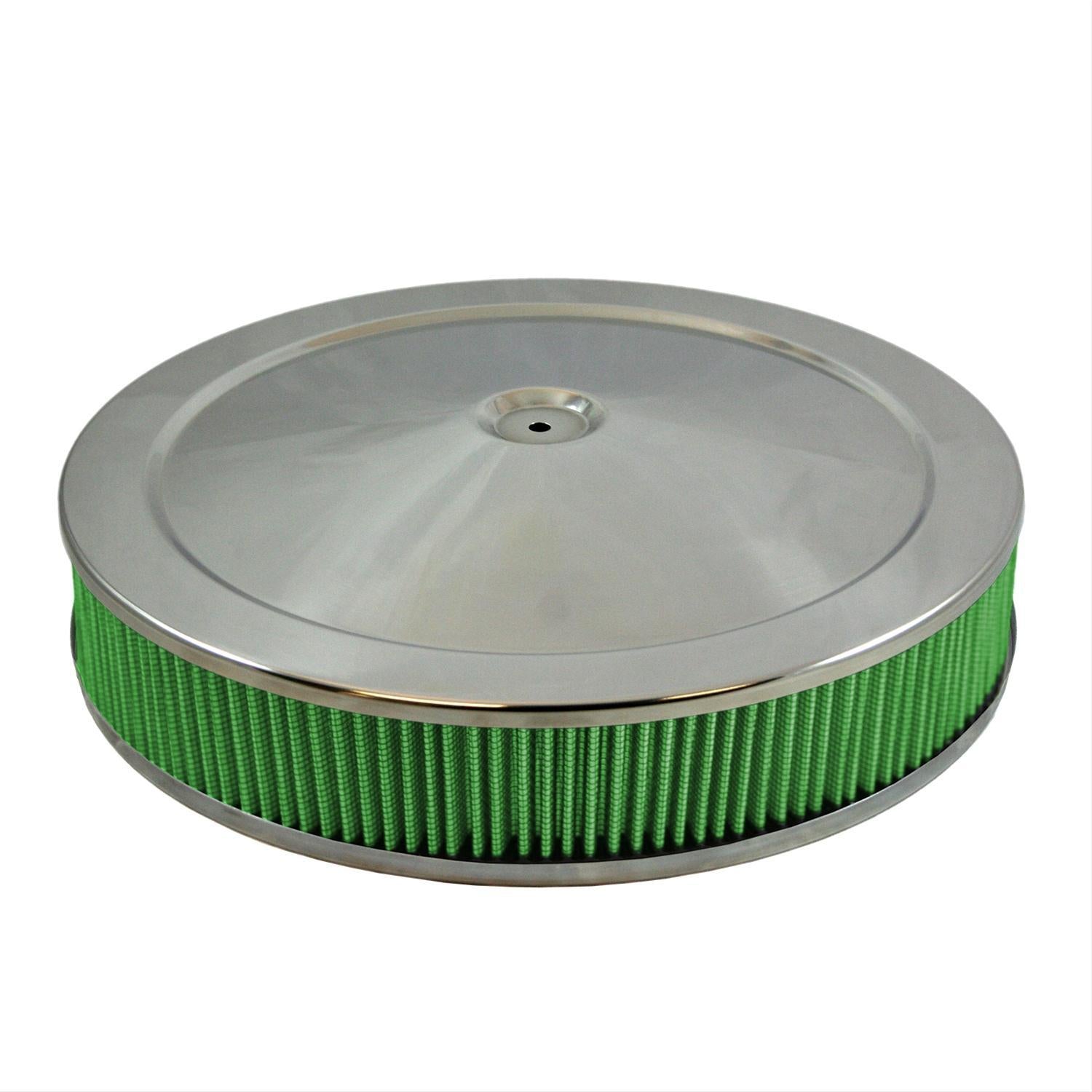 Green Filter USA 14-inch Round Chrome Drop Base Air Cleaner Assembly — 4-inch Tall
