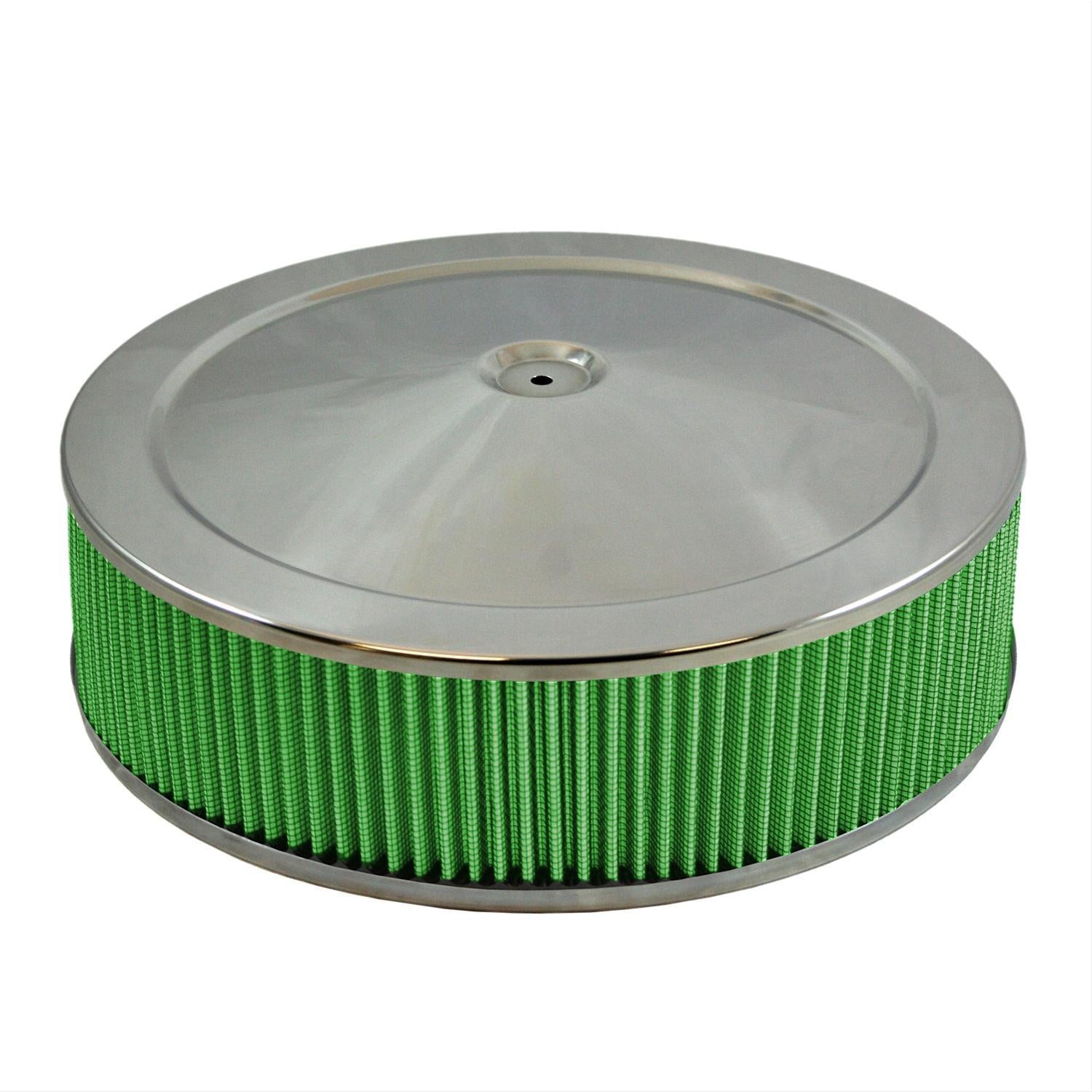 Green Filter USA 14-inch Round Chrome Drop Base Air Cleaner Assembly — 5-inch Tall
