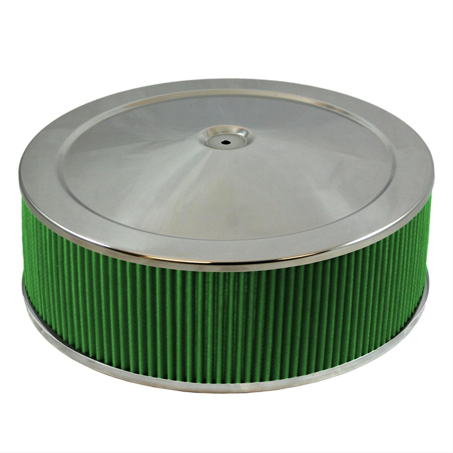 Green Filter USA 2345 14x5 Chrome Drop Base Air Cleaner Assembly — 5-1/8" Carb Flange